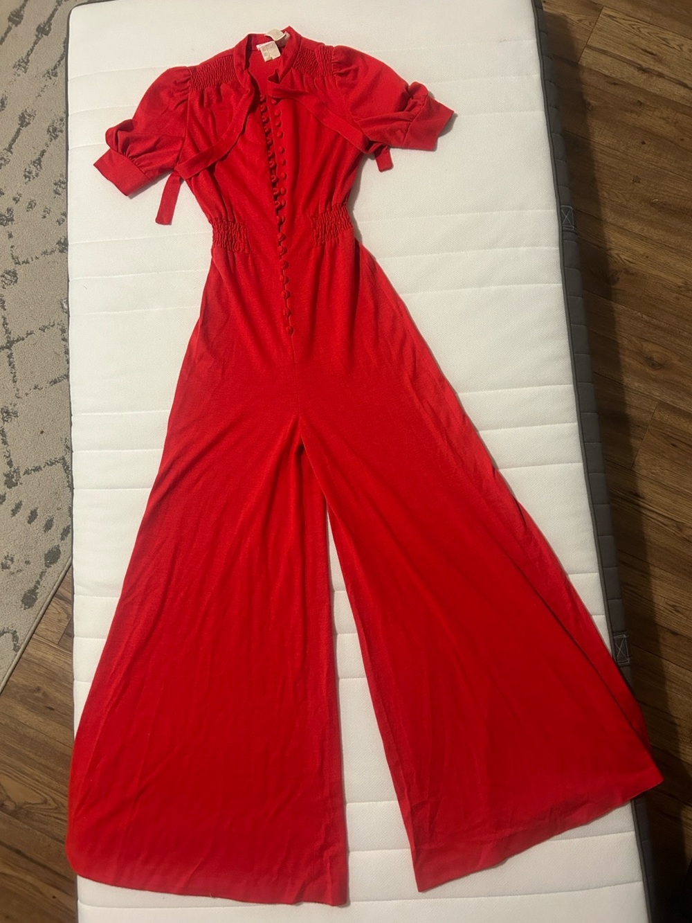 Vintage 1970s Red Button-Front Super Wide-Leg Jumpsuit